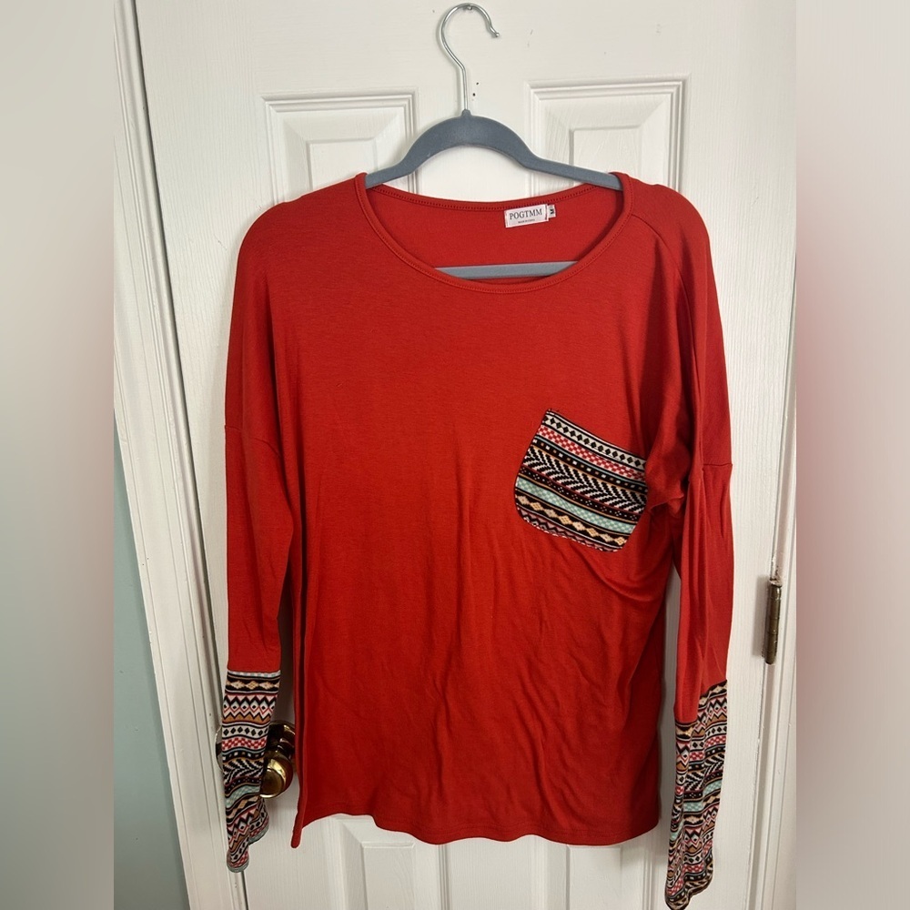 Rust long sleeve t shirt with boho theme
